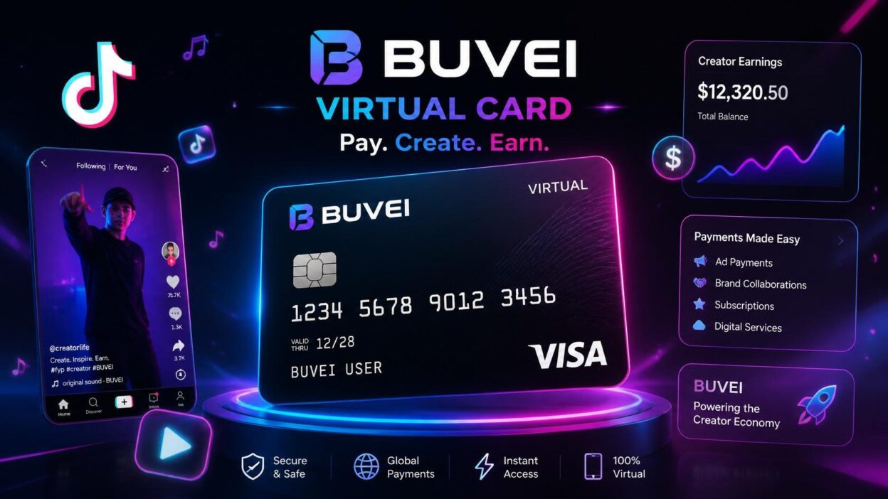 BUVEI virtual card used in TikTok Ads mobile advertising interface