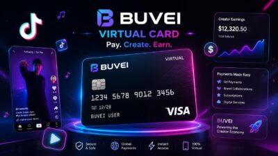BUVEI virtual card used in TikTok Ads mobile advertising interface