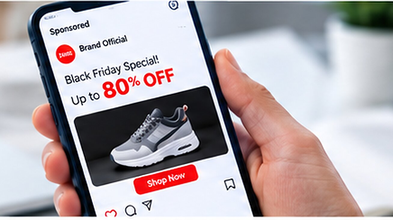 Fake Black Friday deal on social media advertising an unusually large discount on headphones
