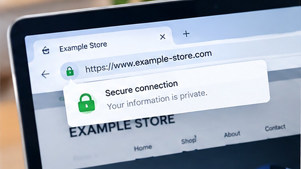 Checking an online store's domain and website details before a Black Friday purchase