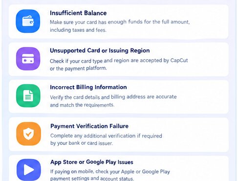 Common reasons a CapCut Pro virtual card payment may be declined